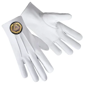 Past Grand Master Blue Lodge Gloves - Leather with Machine Embroidery Black Patch Front and Back