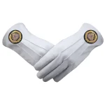 Grand Master Blue Lodge Leather Gloves -  3 Pairs White Full Finger Machine Embroidered Patch
