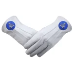 Master Mason Blue Lodge Gloves - White Leather Blue Round Patch