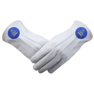 Master Mason Blue Lodge Gloves - Leather with Blue Round Patch