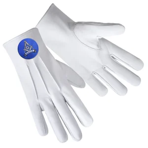 Master Mason Blue Lodge Gloves - Leather with Blue Round Patch Front and Back