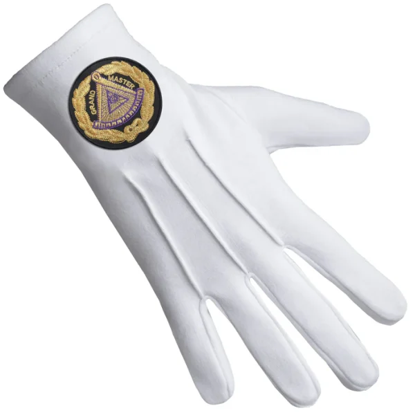 Grand Master Blue Lodge Gloves - Pure Cotton with Black Patch Front