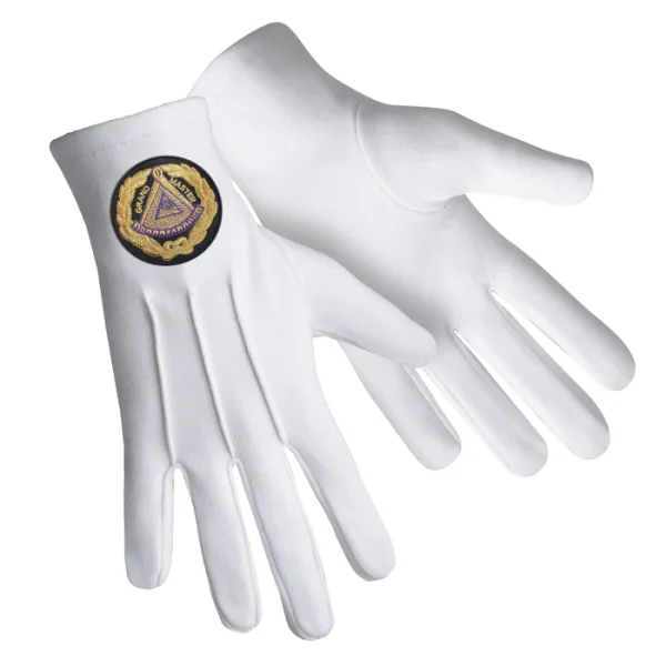 Grand Master Blue Lodge Gloves - Pure Cotton with Black Patch Front and Back