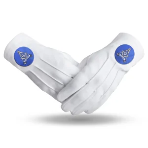 Master Mason Blue Lodge Gloves - Pure Cotton with Blue Round Patch