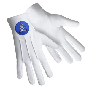 Master Mason Blue Lodge Gloves - Pure Cotton with Blue Round Patch Front and Back