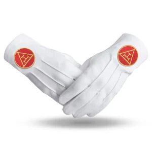 Royal Arch Chapter Gloves - Pure Cotton with Gold & Red Patch