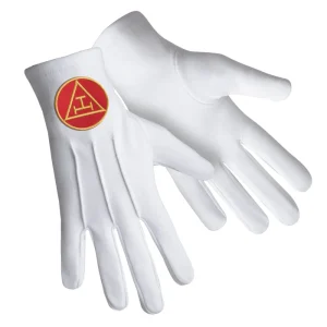 Royal Arch Chapter Gloves - Pure Cotton with Gold & Red Patch Front and Back