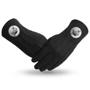 Knights Templar Commandery Gloves - Pure Black Cotton with White & Black Patch