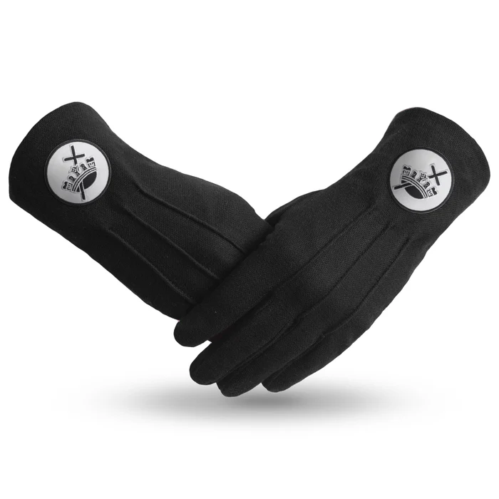 Knights Templar Commandery Gloves – Pure Black Cotton with White & Black Patch