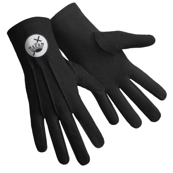 Knights Templar Commandery Gloves - Pure Black Cotton with White & Black Patch