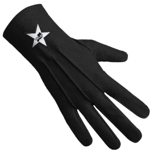 Ladies Knights Templar Commandery Gloves - Black Cotton with Star Patch Front