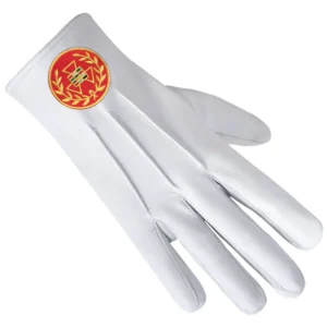 Past Grand High Priest Royal Arch Chapter Gloves - Leather with Red Patch & Wreath Front