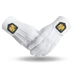 32nd Degree Scottish Rite White Cotton Gloves with Double Eagle Embroidery