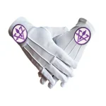 White Polyester Council Gloves Two Pairs - Machine Embroidered Purple Rite Badge