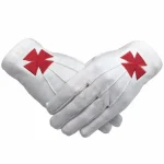 Knights Templar White Cotton Gloves - Red Nordic Cross Machine Embroidered