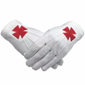 Knights Templar Commandery Gloves - White with Red Nordic Cross