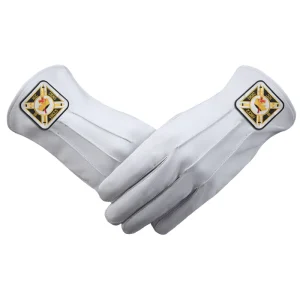 Knights Templar Commandery Gloves - White Leather with Square Patch