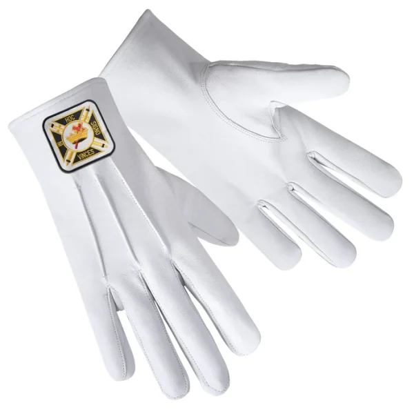 Knights Templar Commandery Gloves - White Leather with Square Patch Front and Back