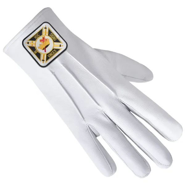 Knights Templar Commandery Gloves - White Leather with Square Patch Front