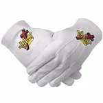 Knights Templar Cotton Gloves 2 pairs - White Machine Embroidered Crown Cross