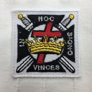 Knights Templar Commandery Gloves - White Cotton Machine Embroidered Emblem Logo