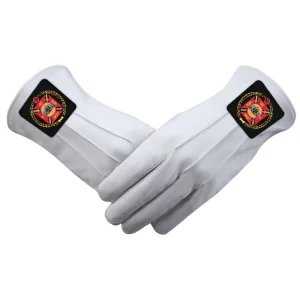 Knights Templar Commandery Gloves - White Leather with Black Patch