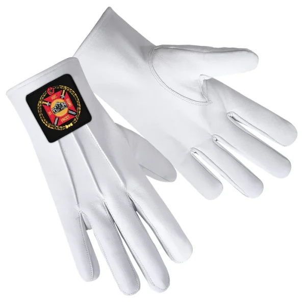 Knights Templar Commandery Gloves - White Leather with Black Patch Front and Back