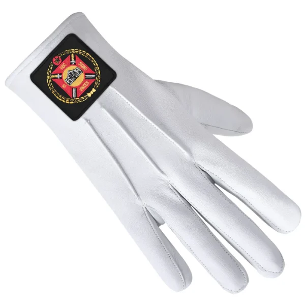 Knights Templar Commandery Gloves - White Leather with Black Patch Front