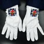 Knights Templar Cotton Gloves - White - In Hoc Signo Vinces Emblem