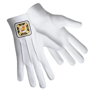 Knights Templar Commandery Gloves - White Cotton with Square Patch Front and Back