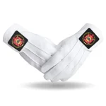 Knights Templar White Cotton Gloves - Red Black Emblem Machine Embroidery