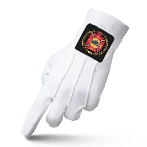 Knights Templar Commandery Gloves - White Cotton with Red & Black Emblem Front