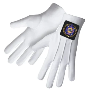 Knights Templar Commandery Gloves - White Cotton with Black Patch Front and Back