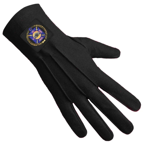 Knights Templar Commandery Gloves - Black Patch with Purple Emblem Front