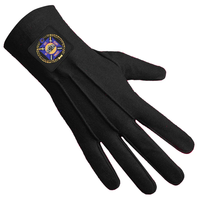 Knights Templar Commandery Gloves – Black Patch with Purple Emblem Front