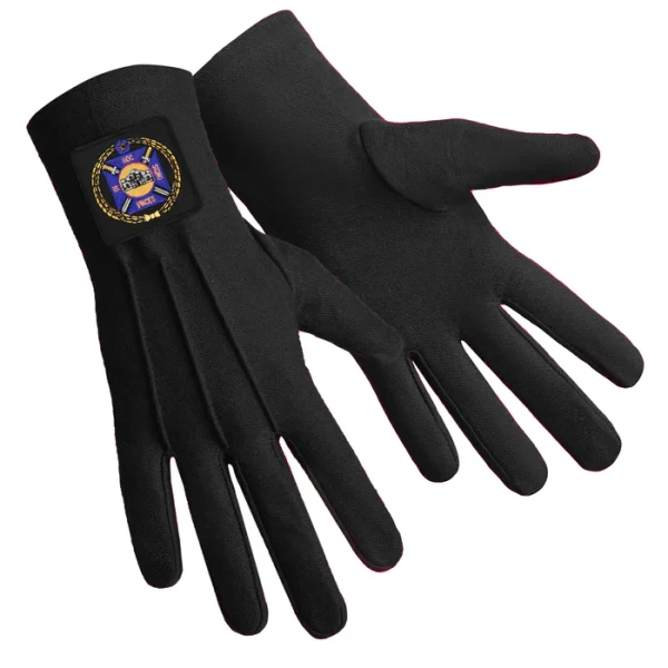 Knights Templar Commandery Gloves - Black Patch with Purple Emblem Front and Back