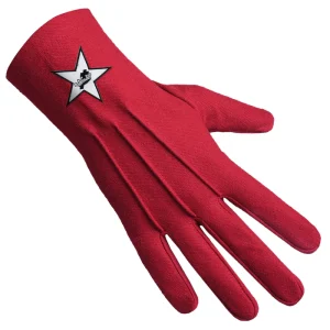 Knights Templar Commandery Gloves - Red Cotton with Star Patch Front