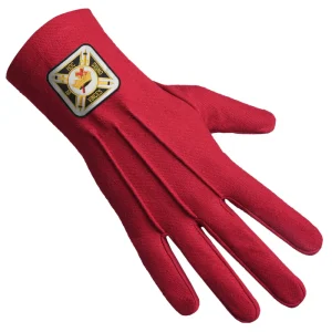 Knights Templar Commandery Gloves - Red Cotton with Square Patch Front