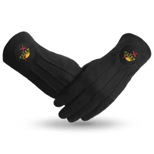 Knights Templar Commandery Gloves - Black Cotton with Round Patch