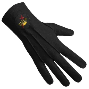 Knights Templar Commandery Gloves - Black Cotton with Round Patch Front