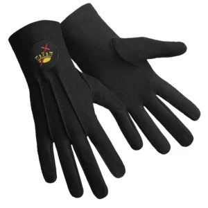 Knights Templar Commandery Gloves - Black Cotton with Round Patch Back Front and Back