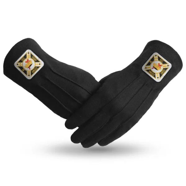 Knights Templar Commandery Gloves - Black Cotton with Square Patch