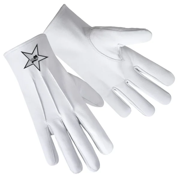 Ladies Knights Templar Commandery Gloves - Leather with White Star Patch Front and Back