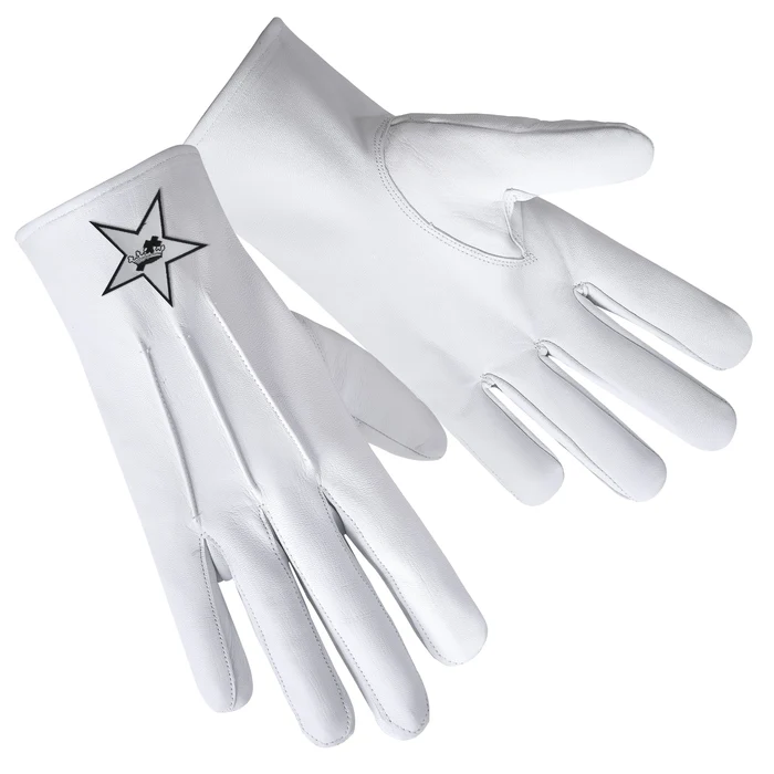 Ladies Knights Templar Commandery Gloves – Leather with White Star Patch Front and Back