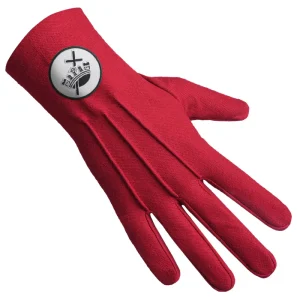 Knights Templar Commandery Gloves - Red Cotton with White Patch Front