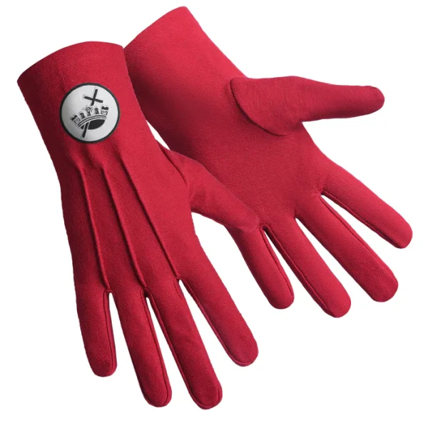 Knights Templar Commandery Gloves - Red Cotton with White Patch Front and Back