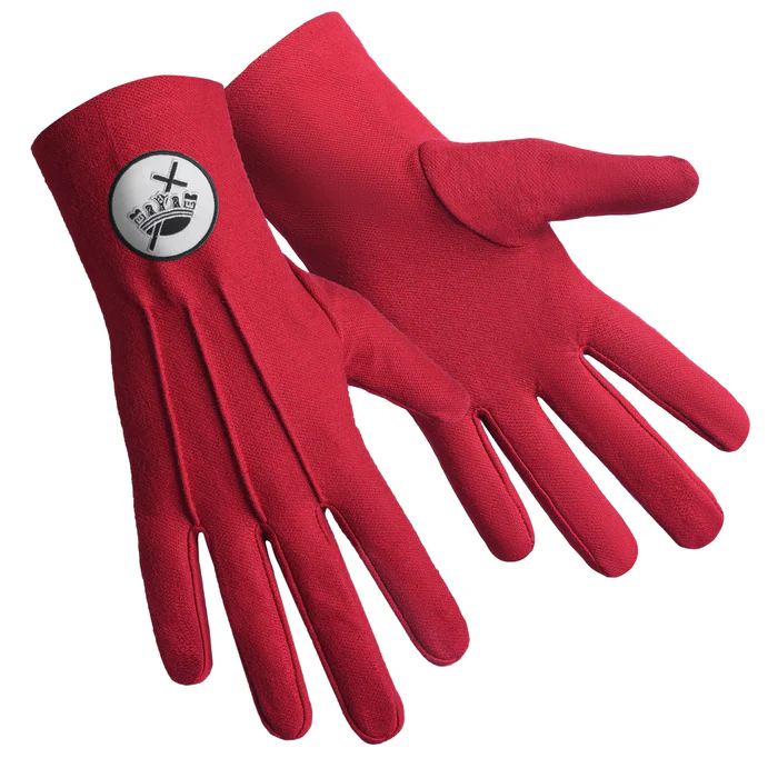 Knights Templar Commandery Gloves – Red Cotton with White Patch Front and Back