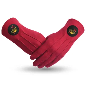 Knights Templar Commandery Gloves - Red Cotton with Black Patch