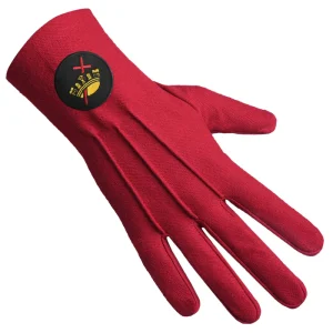 Knights Templar Commandery Gloves - Red Cotton with Black Patch Front