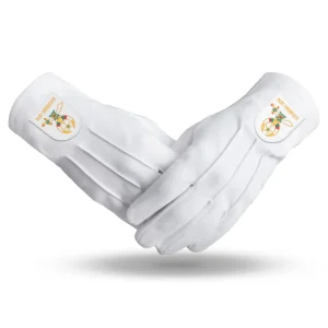 Past Potentate Shriners Gloves - White Cotton with Gold Emblem